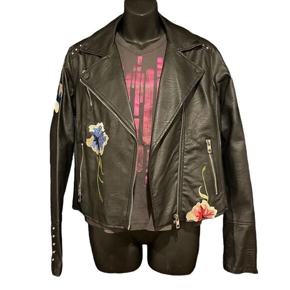 Ci Sono by Cavalini Floral Embroidered Vegan Faux Leather Jacket Women’s Medium - Picture 7 of 8